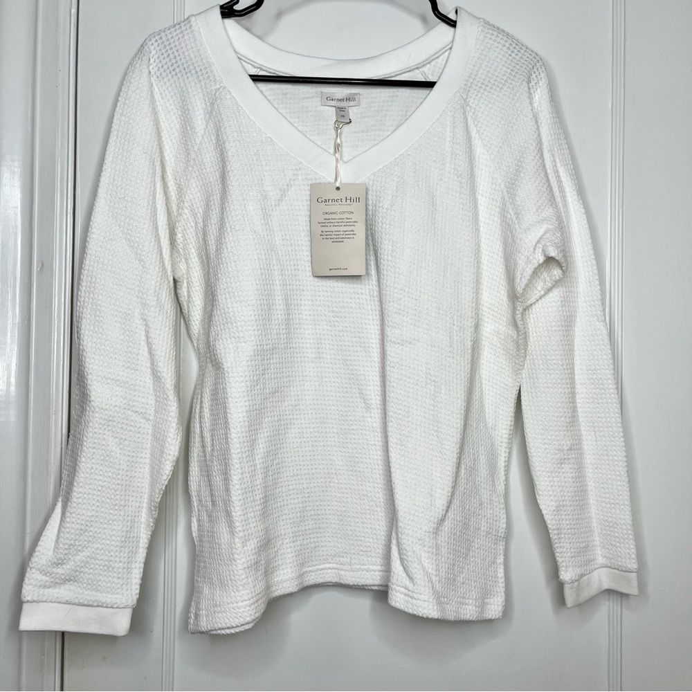 Garnet Hill Long Sleeve White V Neck Sweater Size XS